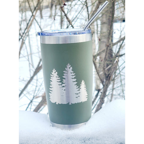 Trees 20oz Green Tumbler Stainless Steel with Metal Straw